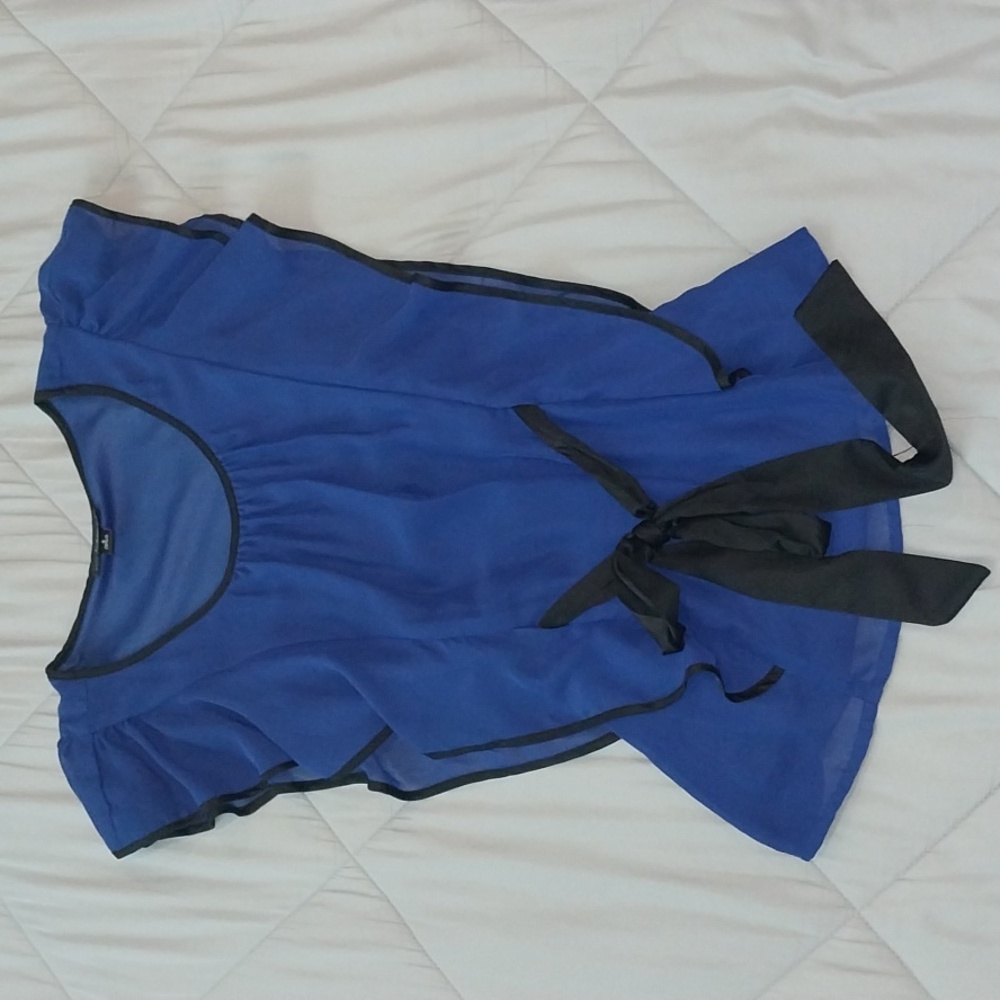 Byer California Blue Blouse with Black Trim